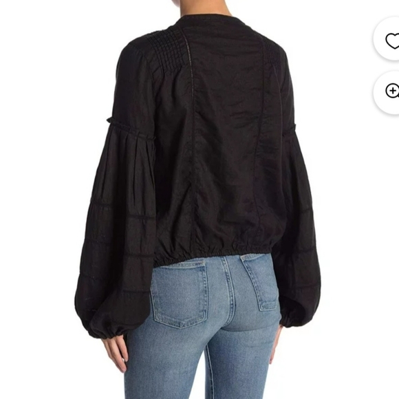 Free People Black Ballon Sleeves,Peasant Top, Size S. - Picture 3 of 10